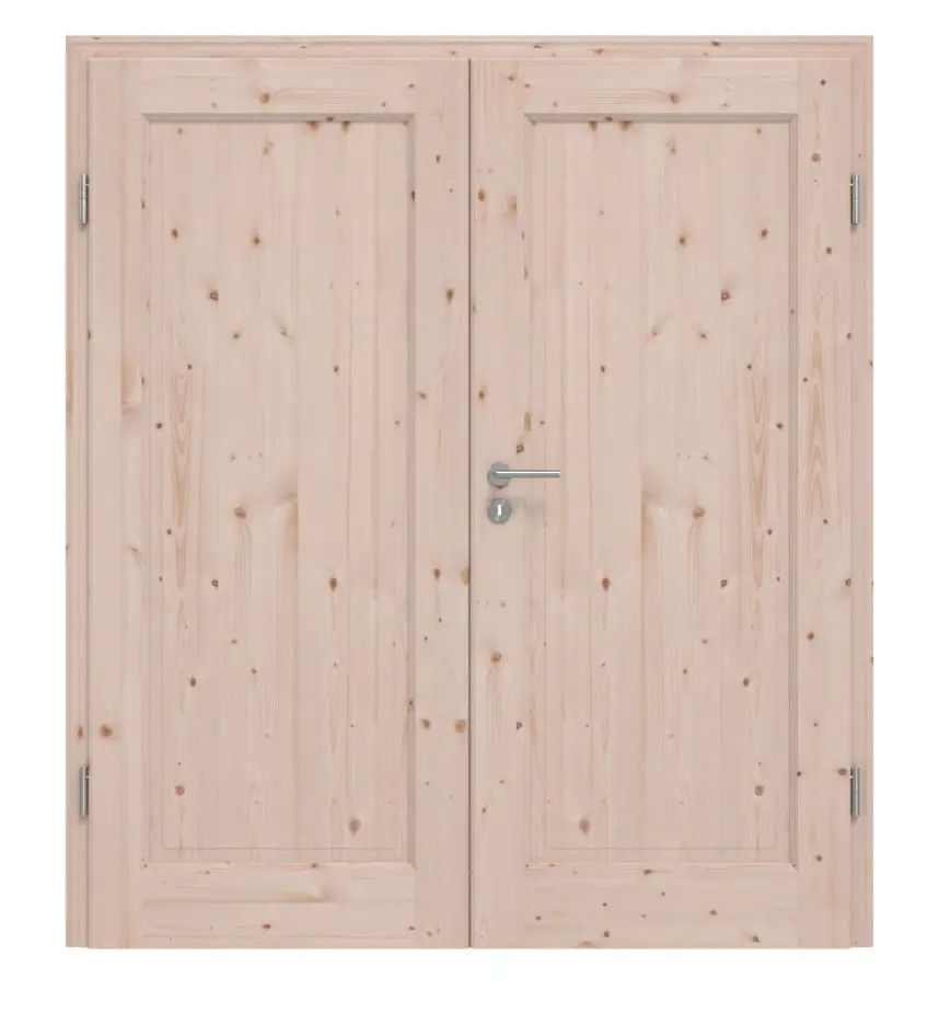 Widok frontowy TE-1 Świerk sękaty surowe drewno lite drzwi dwuskrzydłowe - Twojedrzwi24