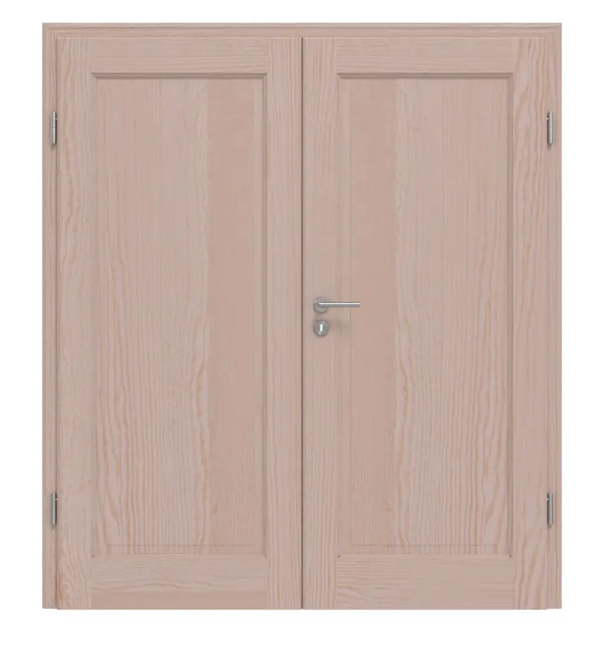 Widok frontowy modelu TE-1 sosna bezsęczna surowe drewno lite drzwi dwuskrzydłowe - Twojedrzwi24