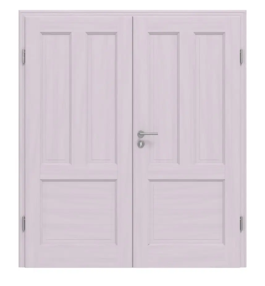 Widok frontowy modelu TE-11 świerk bezsęczny lakierowane na biało (pigmentowane) drewno lite drzwi dwuskrzydłowe - Twojedrzwi24