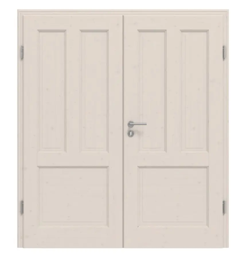 Widok frontowy modelu TE-11, Świerk sękaty, białe, pigmentowane lakierowane, drewno lite, drzwi dwuskrzydłowe - Twojedrzwi24