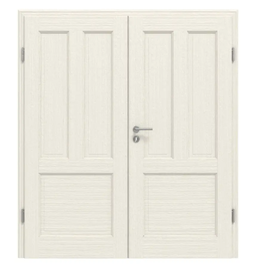 Drzwi 2-skrzydłowe TE-11 świerk skandynawski bezsęczny szczotkowane, białe, lakierowane drewno lite z ościeżnicą