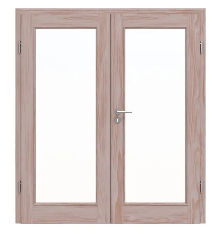 Widok frontowy TE-14 Świerk bezsęczny surowe drewno lite drzwi dwuskrzydłowe - Twojedrzwi24