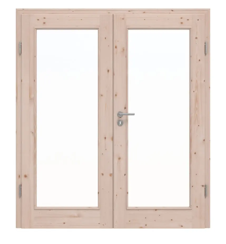 Widok frontowy modelu TE-14 Świerk sękate surowe drewno lite drzwi dwuskrzydłowe - Twojedrzwi24