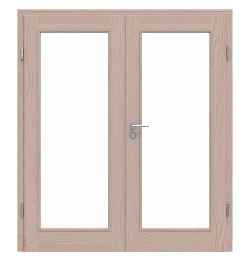 Widok frontowy modelu TE-14 sosna bezsęczna surowe drewno lite drzwi dwuskrzydłowe - Twojedrzwi24