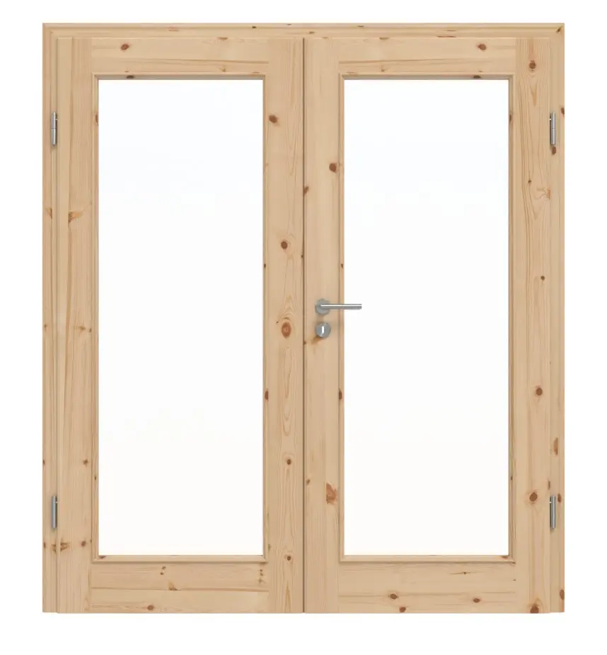 Widok frontowy TE-14 sosna sękata surowe drewno lite drzwi dwuskrzydłowe - Twojedrzwi24