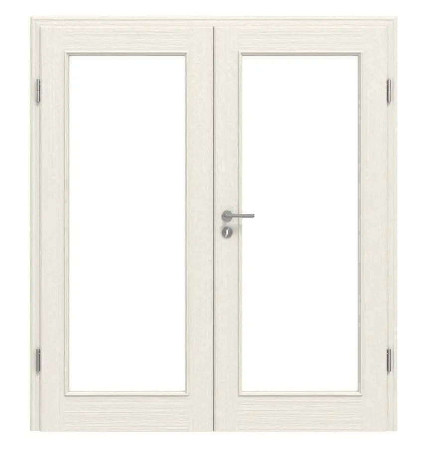 Drzwi dwuskrzydłowe TE-14 Świerk skandynawski bezsęczny szczotkowane, białe, lakierowane drewno lite z ościeżnicą