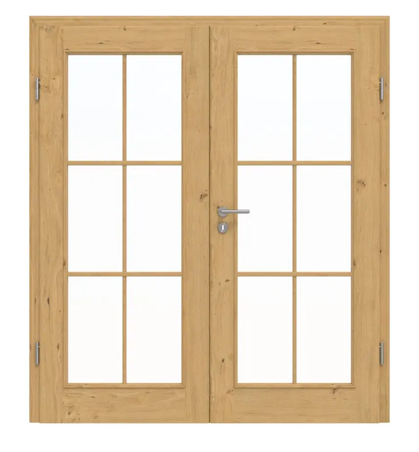 Drzwi dwuskrzydłowe TE-15 dąb sękaty drewno lite z ościeżnicą