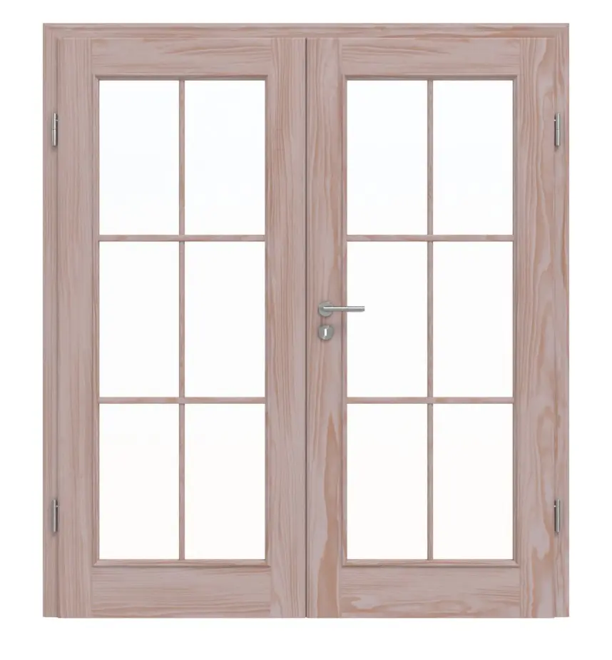 Widok frontowy modelu TE-15 Świerk bezsęczny surowe drewno lite drzwi dwuskrzydłowe - Twojedrzwi24