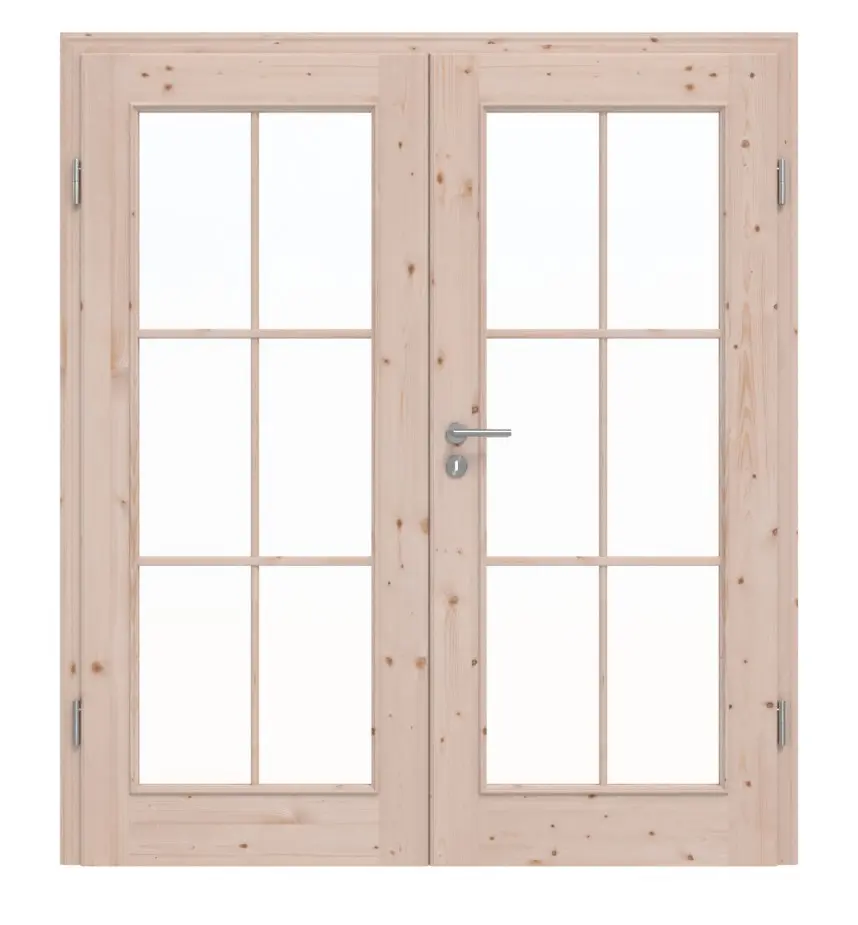 Widok frontowy modelu TE-15 Świerk sękate surowe drewno lite drzwi dwuskrzydłowe - Twojedrzwi24