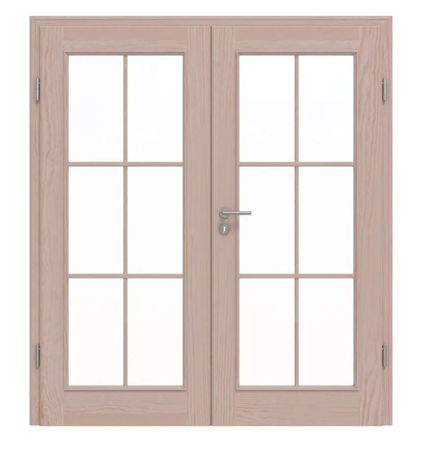 Widok frontowy TE-15 sosna bezsęczna surowe drewno lite drzwi dwuskrzydłowe - Twojedrzwi24