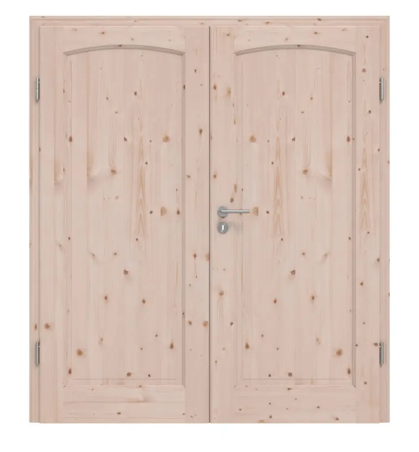 Widok frontowy TE-18 Świerk sękaty surowe drewno lite drzwi dwuskrzydłowe - Twojedrzwi24