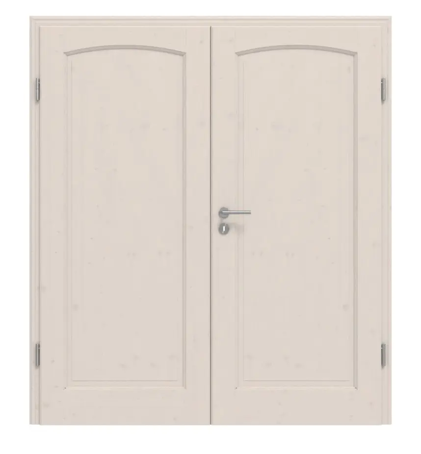 Widok frontowy modelu TE-18, Świerk sękaty, lakierowane na biało (pigmentowane), drewno lite, drzwi dwuskrzydłowe - Twojedrzwi24