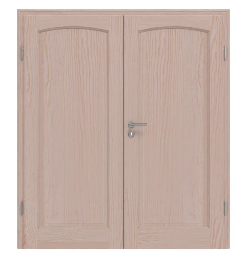 Widok frontowy modelu TE-18, sosna bezsęczna, surowe drewno lite, drzwi dwuskrzydłowe - Twojedrzwi24