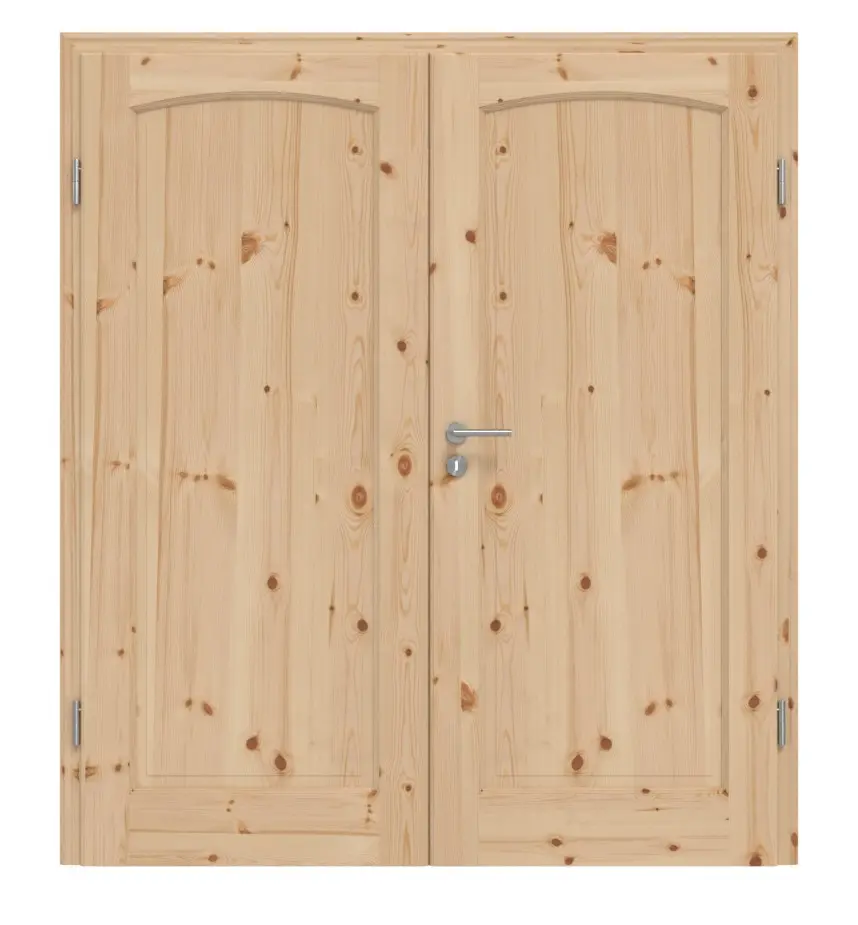 Widok frontowy TE-18 sosna sękate surowe drewno lite drzwi dwuskrzydłowe - Twojedrzwi24