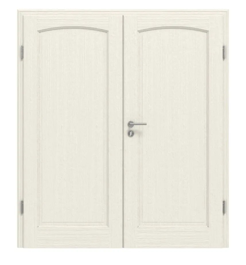 Drzwi dwuskrzydłowe TE-18 skandynawski świerk bezsęczny szczotkowane, białe, lakierowane drewno lite z ościeżnicą
