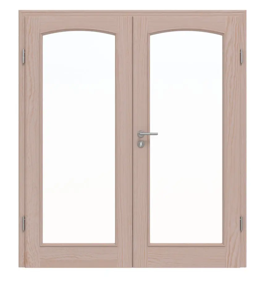 Widok frontowy modelu TE-19 sosna bezsęczna surowe drewno lite drzwi dwuskrzydłowe - Twojedrzwi24