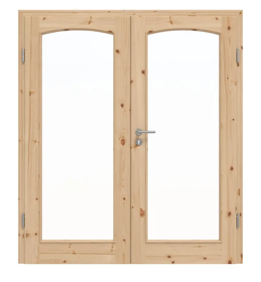 Widok frontowy modelu TE-19 sosna sękate surowe drewno lite drzwi dwuskrzydłowe - Twojedrzwi24
