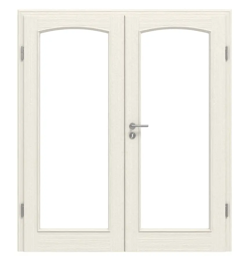 Drzwi dwuskrzydłowe TE-19 świerk skandynawski bezsęczny szczotkowane, białe, lakierowane drewno lite z ościeżnicą