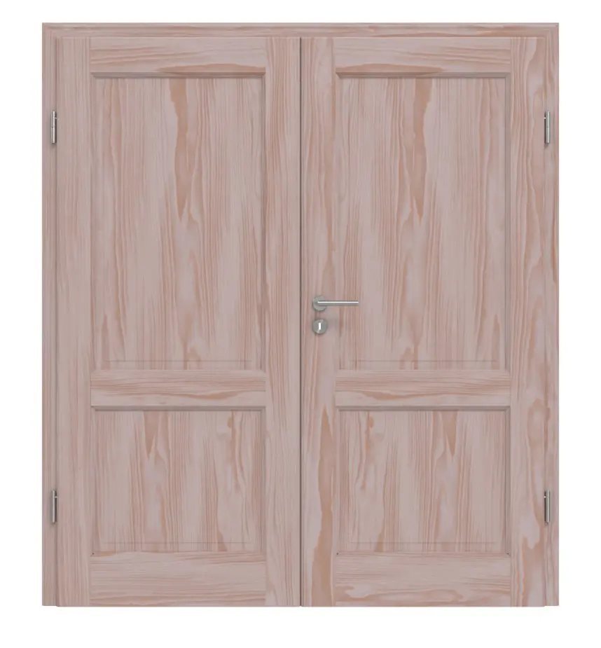 Widok frontowy TE-2 Świerk bezsęczny surowe drewno lite drzwi dwuskrzydłowe - Twojedrzwi24