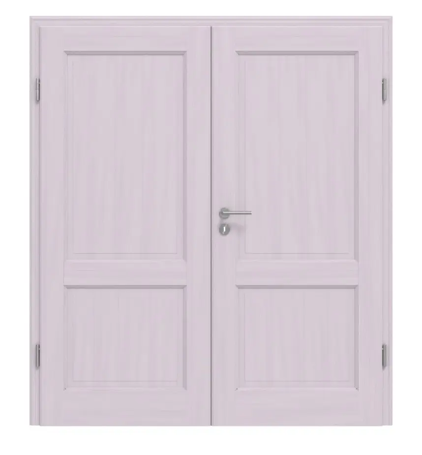 Widok frontowy TE-2, Świerk bezsęczny, białe, pigmentowane lakierowane, drewno lite, drzwi dwuskrzydłowe - Twojedrzwi24