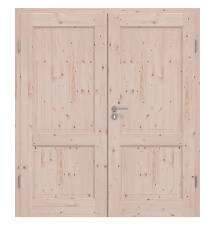 Widok frontowy modelu TE-2, świerk sękaty, surowe drewno lite, drzwi dwuskrzydłowe - Twojedrzwi24