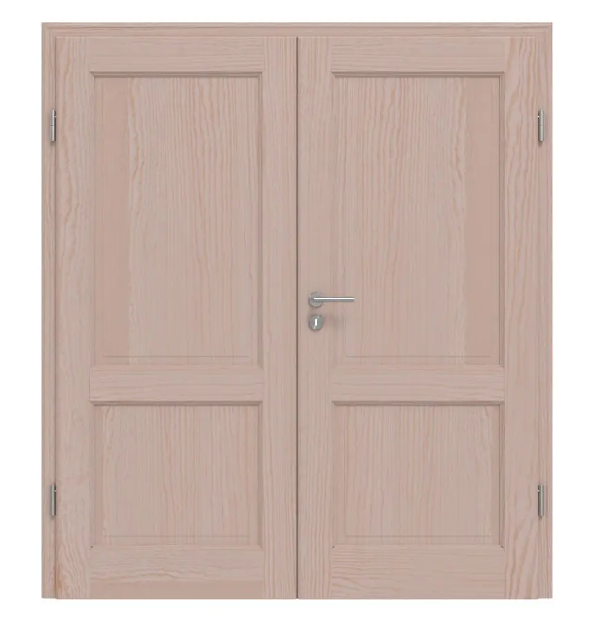 Widok frontowy modelu TE-2 sosna bezsęczna surowe drewno lite drzwi dwuskrzydłowe - Twojedrzwi24