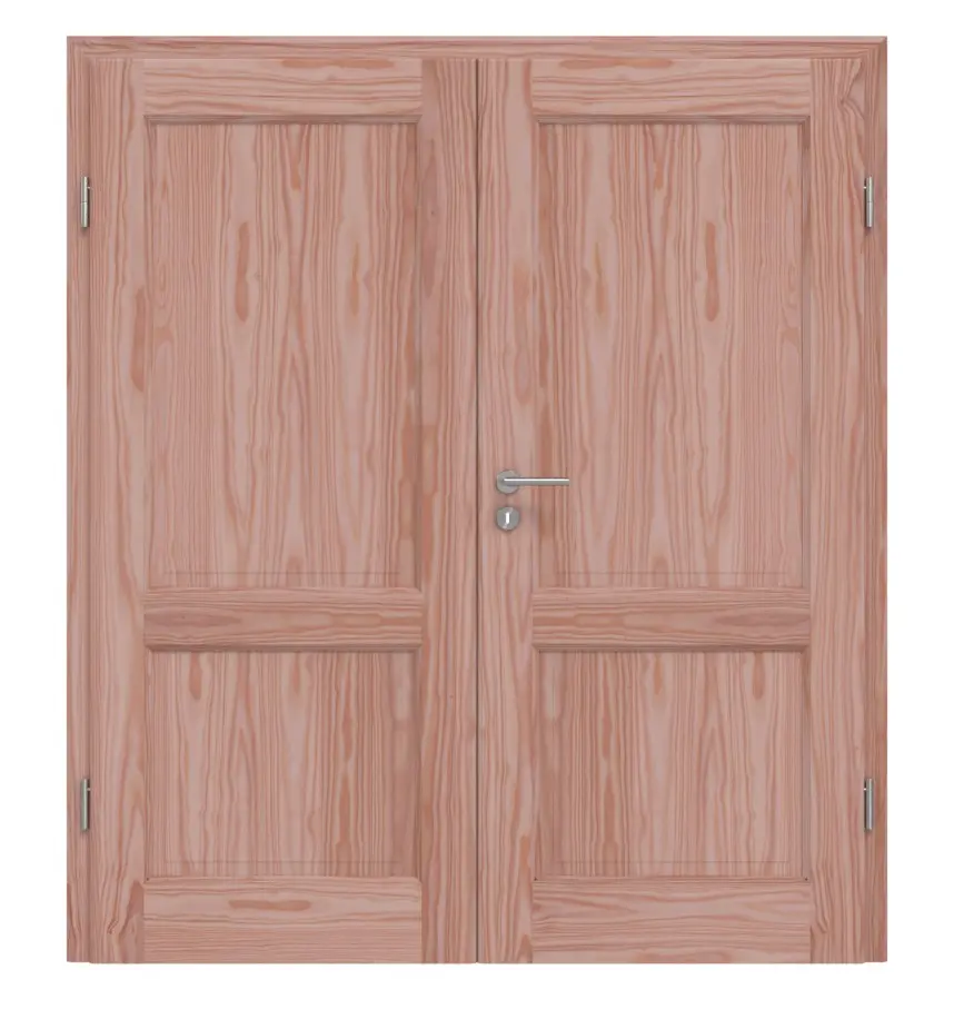 Drzwi dwuskrzydłowe TE-2 modrzew drewno lite z ościeżnicą