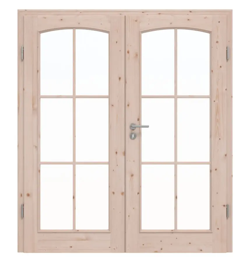 Widok frontowy modelu TE-20 Świerk sękate surowe drewno lite drzwi dwuskrzydłowe - Twojedrzwi24