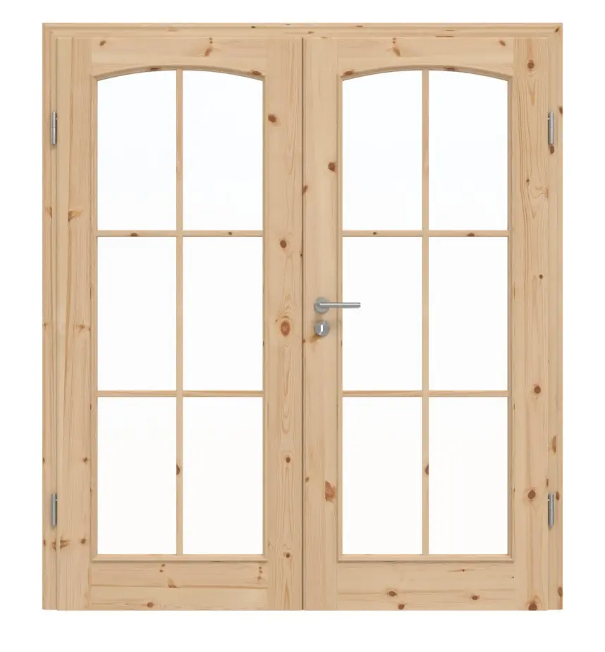 Widok frontowy modelu TE-20 sosna sękata surowe drewno lite drzwi dwuskrzydłowe - Twojedrzwi24