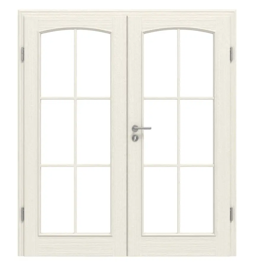 Drzwi dwuskrzydłowe TE-20 Świerk skandynawski bezsęczny szczotkowane, białe, lakierowane drewno lite z ościeżnicą