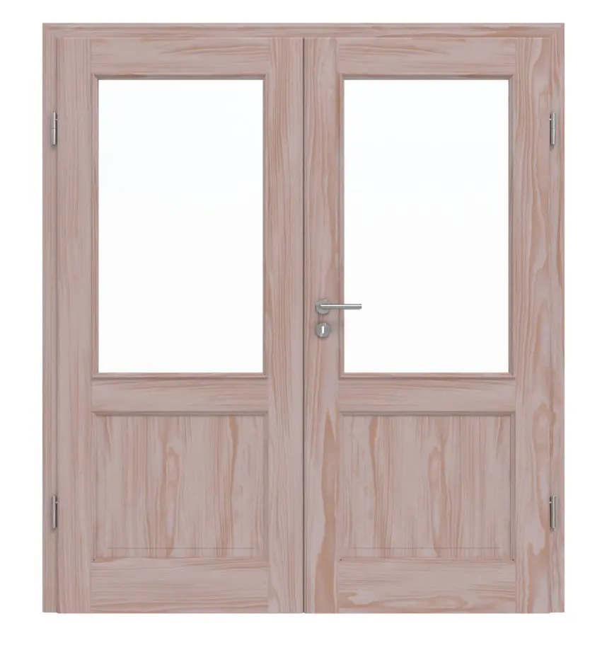 Widok frontowy modelu TE-23 Świerk bezsęczny surowe drewno lite drzwi dwuskrzydłowe - Twojedrzwi24