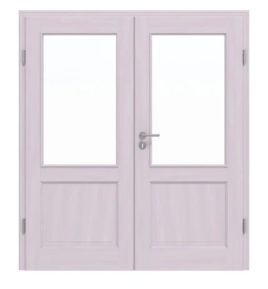 Widok frontowy modelu TE-23 Świerk bezsęczny białe, pigmentowane lakierowane drewno lite drzwi dwuskrzydłowe - Twojedrzwi24