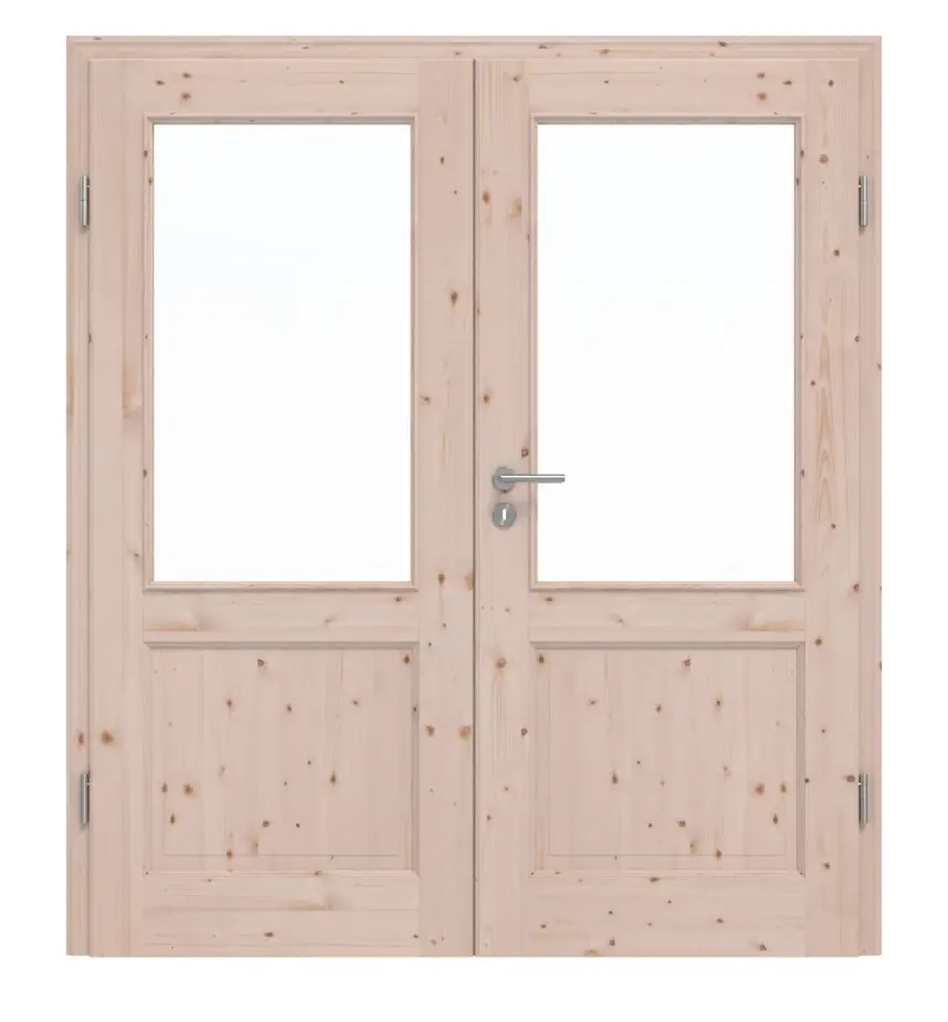 Widok frontowy TE-23 Świerk sękaty surowe drewno lite drzwi dwuskrzydłowe - Twojedrzwi24