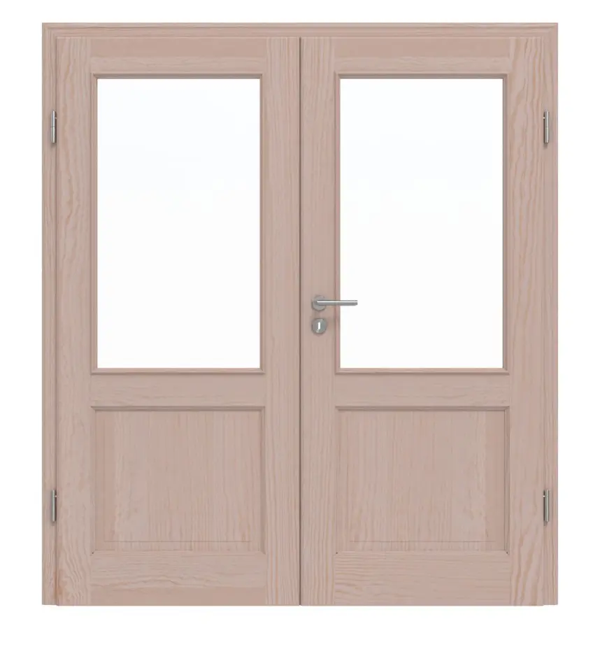 Widok frontowy modelu TE-23 sosna bezsęczna surowe drewno lite drzwi dwuskrzydłowe - Twojedrzwi24