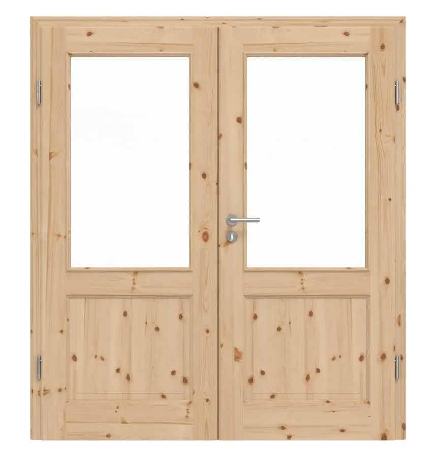 Widok frontowy modelu TE-23 sosna sękata surowe drewno lite drzwi dwuskrzydłowe - Twojedrzwi24