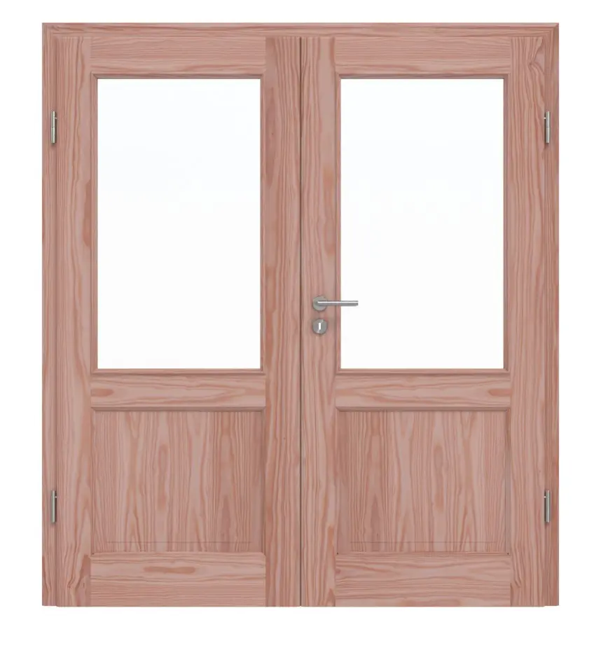 Drzwi dwuskrzydłowe TE-23 modrzew drewno lite z ościeżnicą