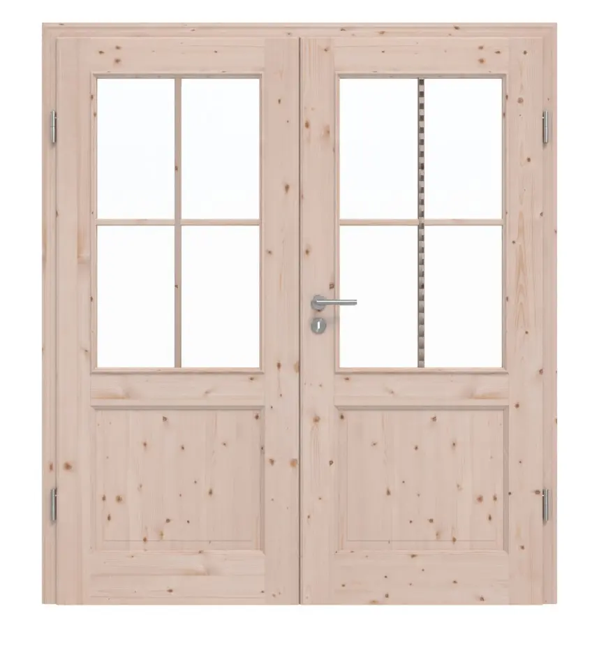 Widok frontowy TE-24 Świerk sękaty surowe drewno lite drzwi dwuskrzydłowe - Twojedrzwi24