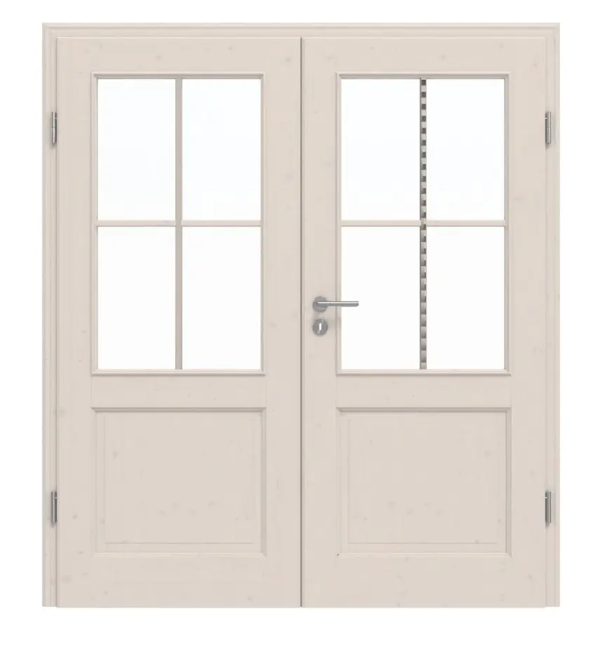 Widok frontowy TE-24 Świerk sękaty lakierowane na biało (pigmentowane) drewno lite drzwi dwuskrzydłowe - Twojedrzwi24