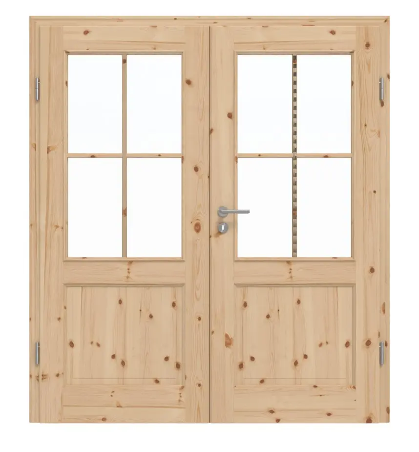 Widok frontowy TE-24 sosna sękata surowe drewno lite drzwi dwuskrzydłowe - Twojedrzwi24