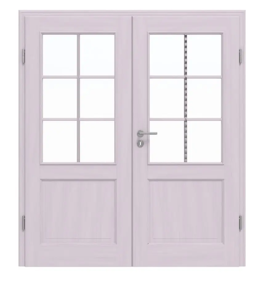 Widok frontowy modelu TE-25, Świerk bezsęczny, lakierowane na biało (pigmentowane), drewno lite, drzwi dwuskrzydłowe - Twojedrzwi24