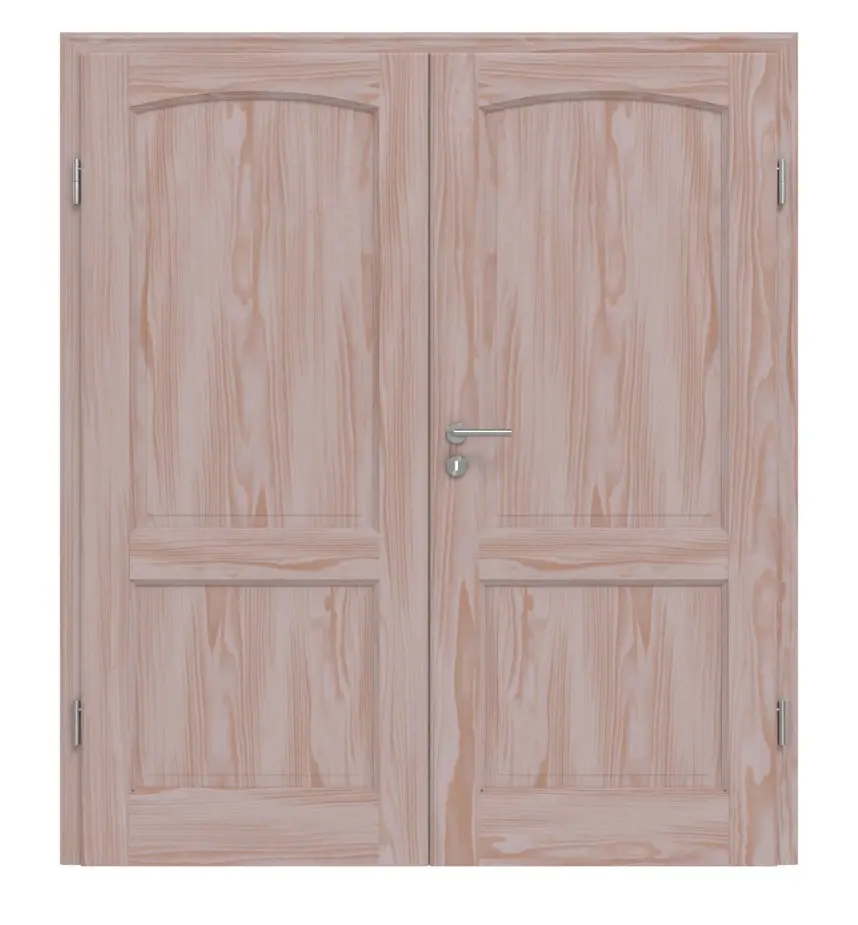 Widok frontowy modelu TE-27 Świerk bezsęczny surowe drewno lite drzwi dwuskrzydłowe - Twojedrzwi24