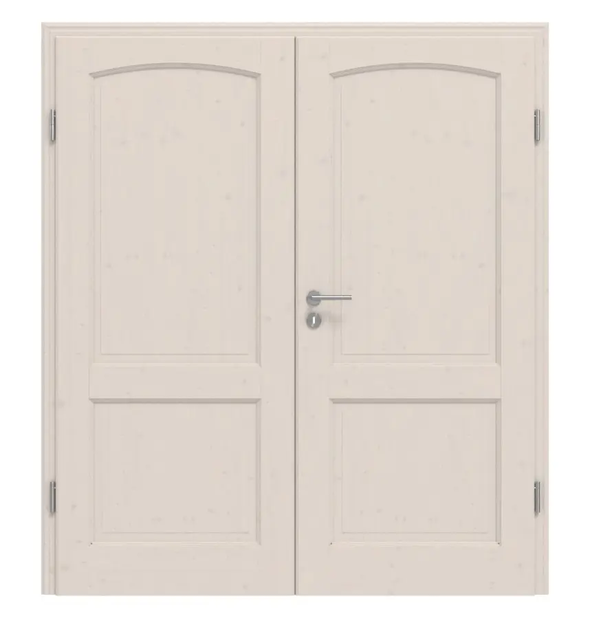 Widok frontowy modelu TE-27 Świerk sękaty białe, pigmentowane lakierowane drewno lite drzwi dwuskrzydłowe - Twojedrzwi24