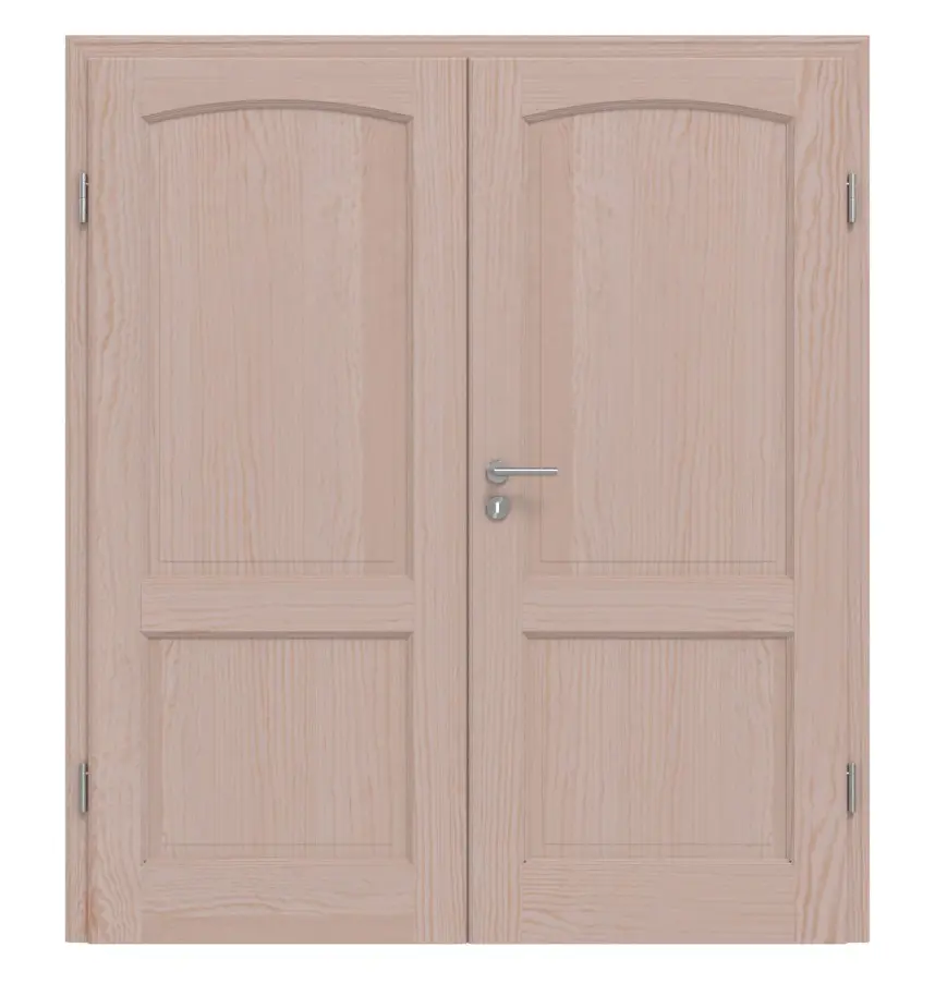Widok frontowy modelu TE-27 sosna bezsęczna surowe drewno lite drzwi dwuskrzydłowe - Twojedrzwi24