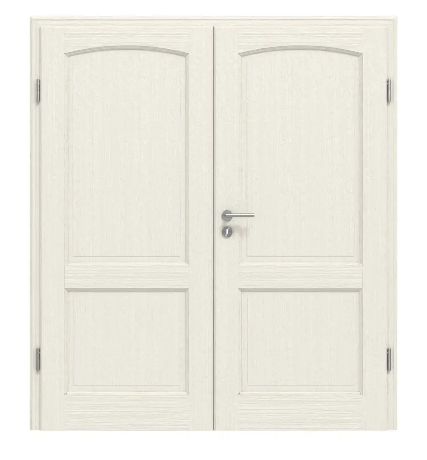Drzwi 2-skrzydłowe TE-27, Świerk skandynawski bezsęczny, szczotkowane, białe, lakierowane, drewno lite z ościeżnicą