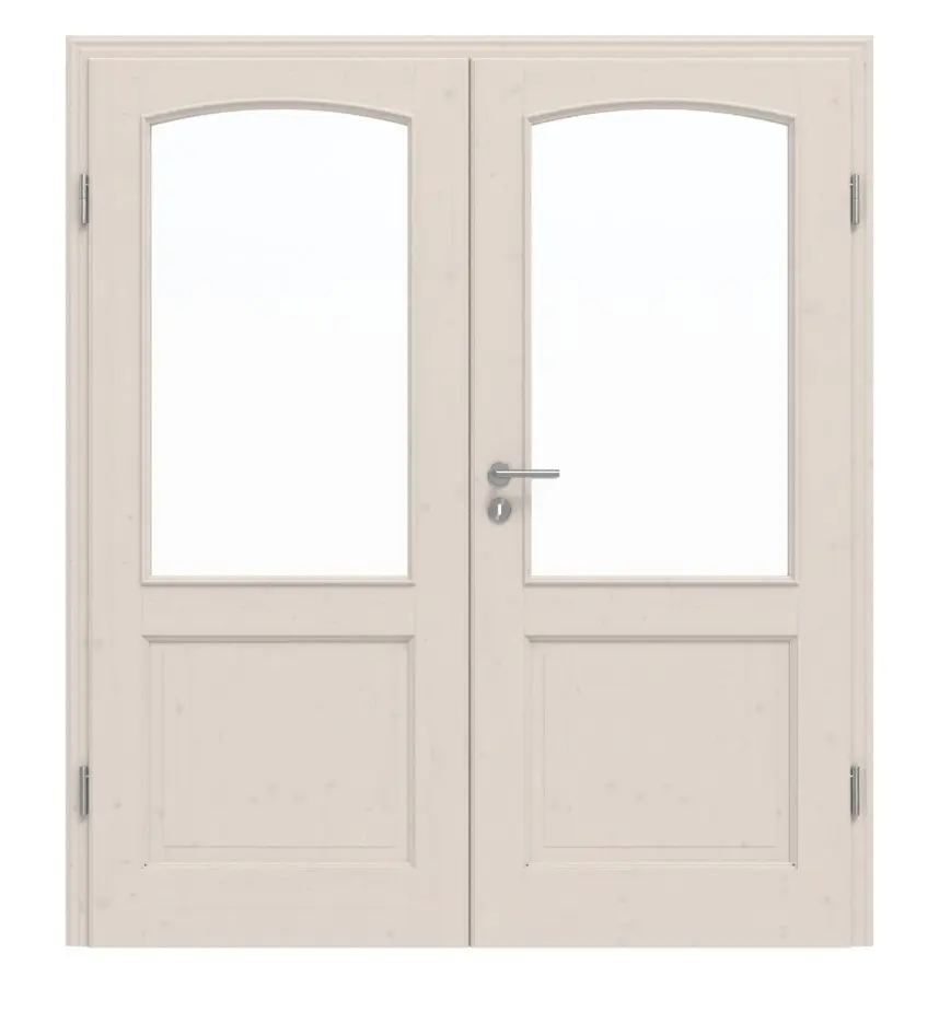 Widok frontowy TE-28, świerk sękaty, lakierowane na biało (pigmentowane) drewno lite, drzwi dwuskrzydłowe - Twojedrzwi24
