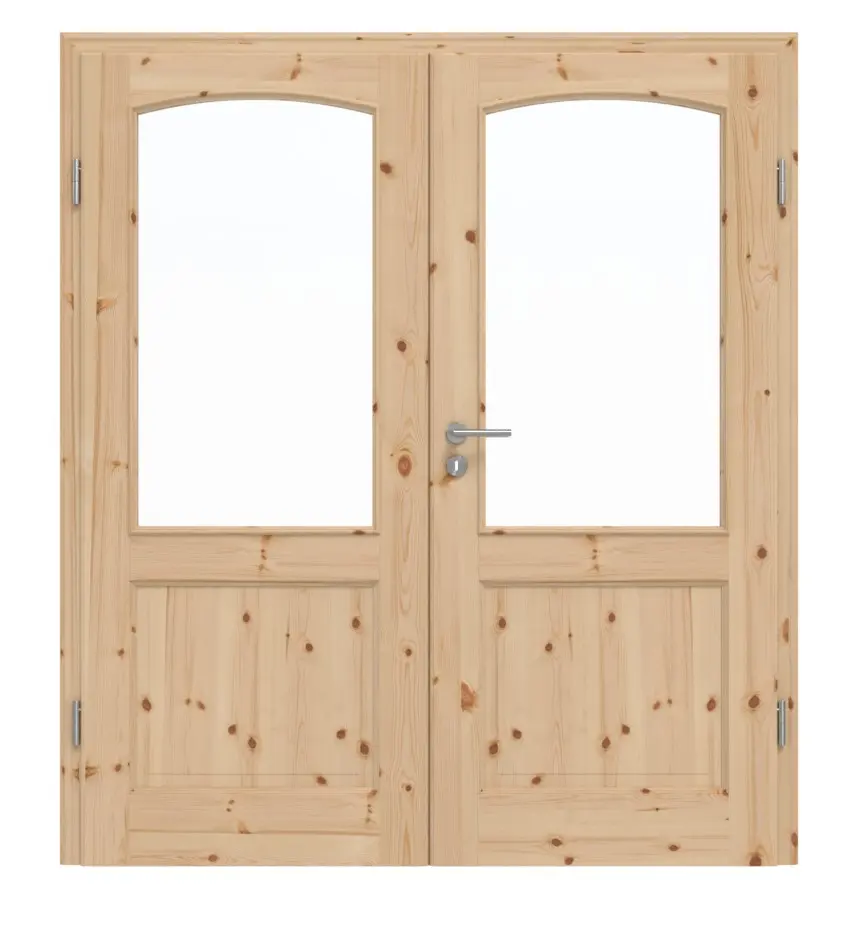 Widok frontowy TE-28 sosna sękate surowe drewno lite drzwi dwuskrzydłowe - Twojedrzwi24
