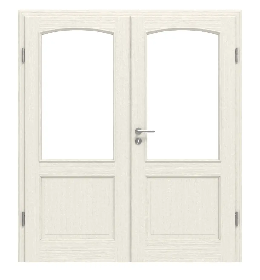 Drzwi 2-skrzydłowe TE-28 świerk skandynawski bezsęczny szczotkowane, białe, lakierowane drewno lite z ościeżnicą
