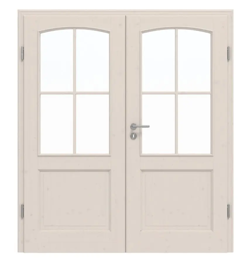Widok frontowy modelu TE-29 świerk sękate białe, pigmentowane lakierowane drewno lite drzwi dwuskrzydłowe - Twojedrzwi24