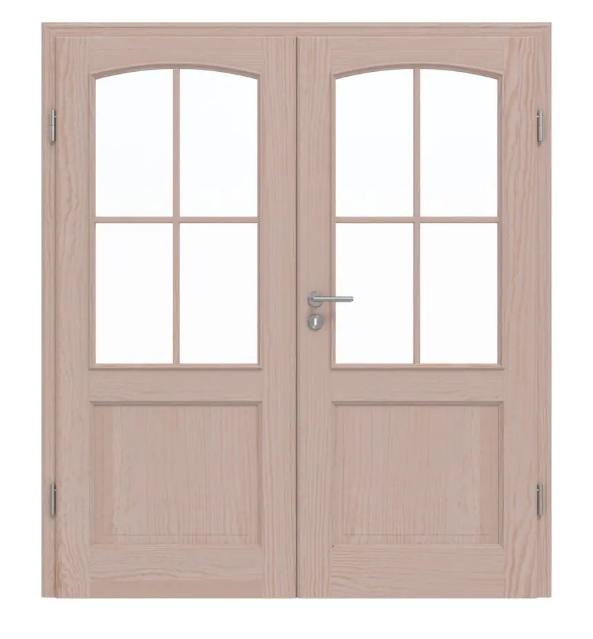 Widok frontowy modelu TE-29 sosna bezsęczna surowe drewno lite drzwi dwuskrzydłowe - Twojedrzwi24