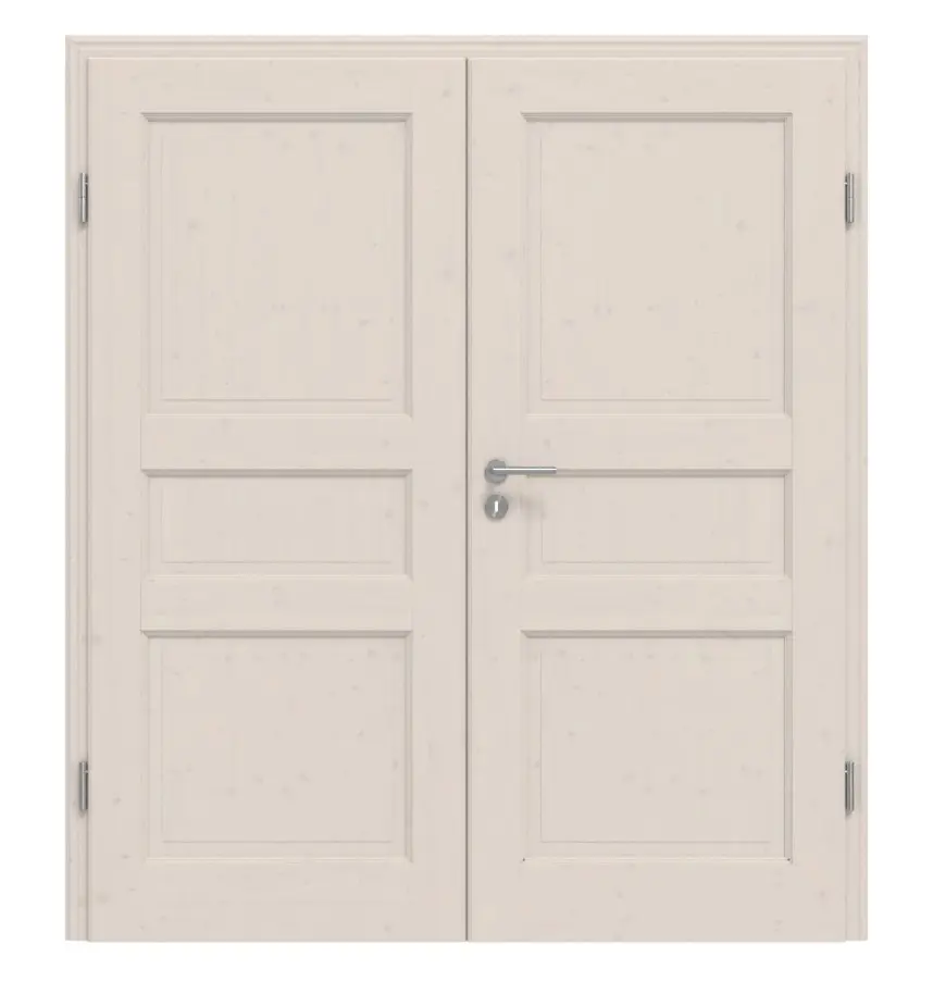 Widok frontowy TE-3 Świerk sękaty lakierowane na biało (pigmentowane) drewno lite drzwi dwuskrzydłowe - Twojedrzwi24